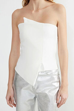 Moda Straplez Dokuma Fit Düz Desen Şık gece Regular Kolsuz Bluz