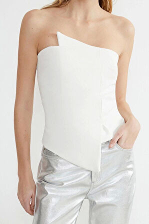 Moda Straplez Dokuma Fit Düz Desen Şık gece Regular Kolsuz Bluz