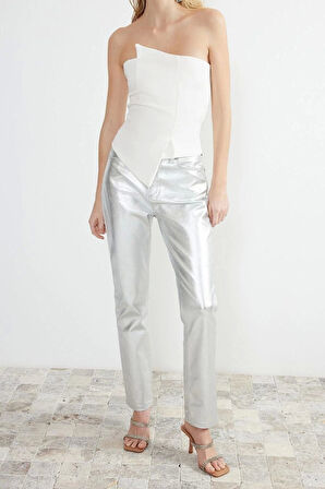 Moda Straplez Dokuma Fit Düz Desen Şık gece Regular Kolsuz Bluz