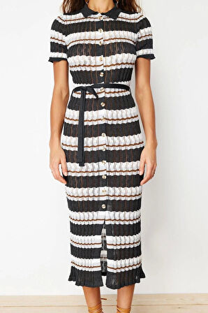 Moda Regular Casual Günlük Tek Plaka Triko Polo Yaka Kısa Kol Shift Maxi Boy Elbise