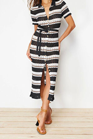 Moda Regular Casual Günlük Tek Plaka Triko Polo Yaka Kısa Kol Shift Maxi Boy Elbise