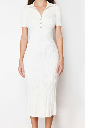 Moda Regular Casual Günlük Tek Plaka Triko Polo Yaka Kısa Kol A-Line Maxi Boy Elbise