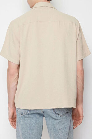 Moda Erkek Apaş Yaka Düz Desen Günlük Oversize Fit Yazlık Kısa Kollu Keten Görünümlü Gömlek Gömlek