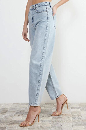 Stil Kadın Moda Denim Kot Pantolon Regular Boru Paça Yüksek Bel Jeans