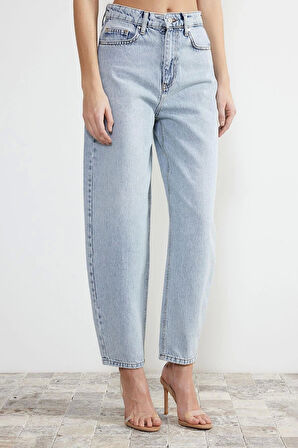 Stil Kadın Moda Denim Kot Pantolon Regular Boru Paça Yüksek Bel Jeans
