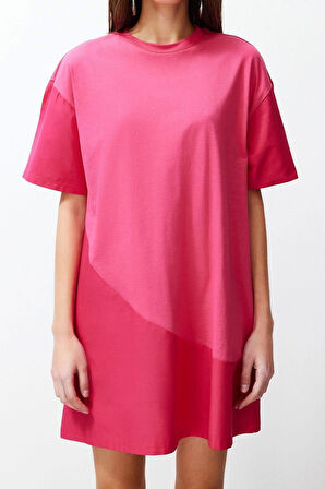 Moda Stil Relaxed Bisiklet Yaka Midi Boy Düz Örme Elbise