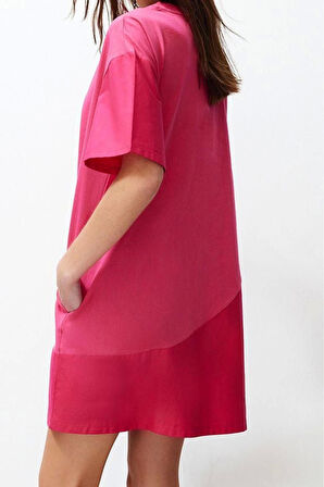 Moda Stil Relaxed Bisiklet Yaka Midi Boy Düz Örme Elbise