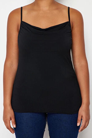 Moda Büyük Beden Degaje Yaka Örme Fit Düz Desen Casual Günlük Regular Askılı Kol Bluz