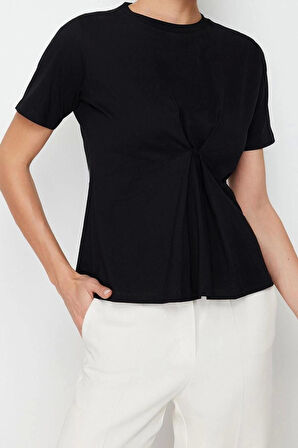 Moda Bisiklet Yaka Örme Slim Düz Desen Casual Günlük Regular Kısa Kol Bluz