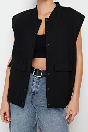 Moda Düğmeli Yaka Örme Regular Düz Desen Casual Günlük Regular Kolsuz Bluz