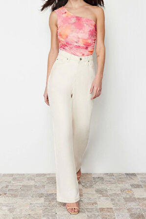 Moda Asimetrik Yaka Örme Slim Soyut Desen Casual Günlük Regular Kolsuz Bluz