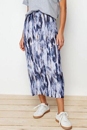 Moda Regular Baskılı Desen Günlük Maxi Boy Baskılı Normal Lastikli Bel Pilise Maxi Örme Etek