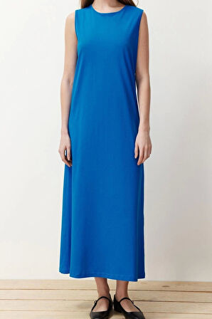 Moda Regular Casual Günlük Süprem Örme Bisiklet Yaka Kolsuz Kol Basic Maxi Boy Tesettür Elbise