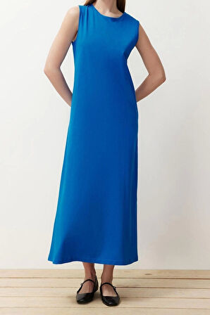 Moda Regular Casual Günlük Süprem Örme Bisiklet Yaka Kolsuz Kol Basic Maxi Boy Tesettür Elbise