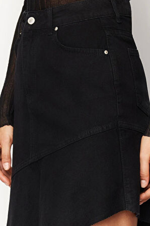 Moda Asimetrik Düz Desen Günlük Maxi Boy Asimetrik Yüksek Bel Maxi Denim Etek