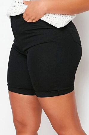 Büyük Beden Moda Denim Yüksek Bel Dar Paça Gündelik Siyah Solmayan Esnek Skinny Şort