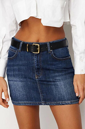 Moda Denim Düz Desen Günlük Mini Boy Düşük Bel Mini Denim Etek