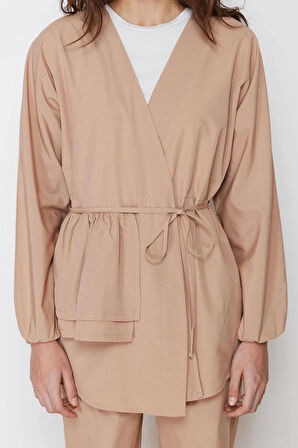 Moda Düz V Yaka Düşük Kol Casual Günlük Pamuklu Dokuma Kimono Pantolon Alt Üst Takım