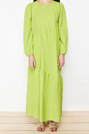 Moda Regular Casual Günlük Terrycotton Dokuma Bisiklet Yaka Uzun Kol A-Line Maxi Boy Tesettür Elbise