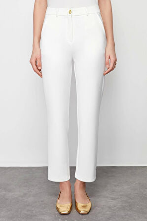 Moda Örme Düz Casual Günlük Ekru Scuba Gold Düğme Detaylı Düz Örme Alt-Üst Takım