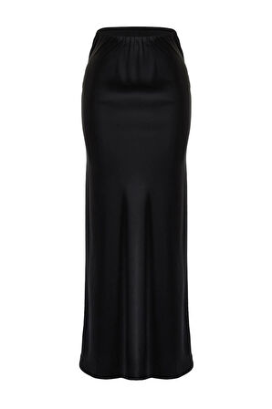 Moda Balık Düz Desen Günlük Maxi Boy Saten Balık Shape Maxi Boy Dokuma Etek