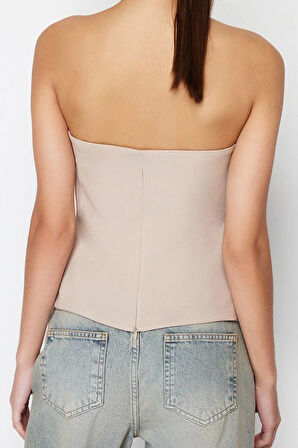 Moda Straplez Dokuma Slim Düz Desen Şık gece Regular Kolsuz Bluz