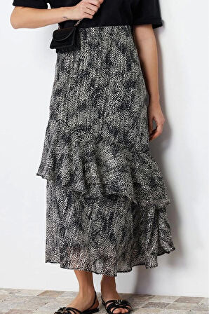 Moda Tesettür Regular Animal Desen Günlük Maxi Boy Animal Desenli Astarlı Dokuma Etek