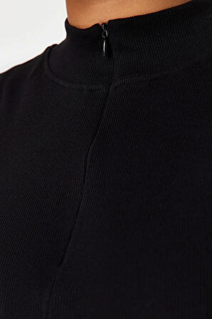 Moda Büyük Beden Dik Yaka Örme Fit Düz Desen Casual Günlük Regular Kolsuz Bluz