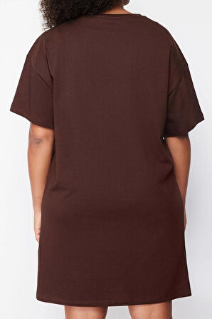 Moda Rahat Günlük Süprem Örme Bisiklet Yaka Kısa Kol T-Shirt Elbise Mini Boy Büyük Beden Elbise