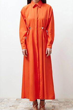 Moda Casual Günlük Terrycotton Dokuma Gömlek Yaka Uzun Kol Gömlek Elbise Maxi Boy Tesettür Elbise