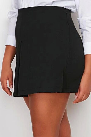 Büyük Beden Moda Dokuma Normal Bel Geniş Paça Business Bordo Dokuma Şort Etek Siyah Dokuma Şort Etek