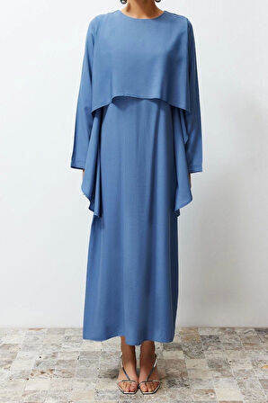 Moda Regular Casual Günlük Terryviskon Dokuma Bisiklet Yaka Uzun Kol Basic Maxi Boy Tesettür Elbise