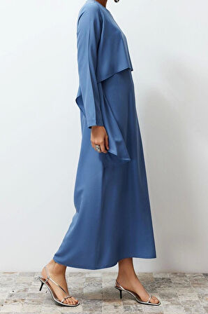 Moda Regular Casual Günlük Terryviskon Dokuma Bisiklet Yaka Uzun Kol Basic Maxi Boy Tesettür Elbise