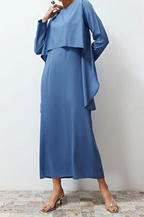 Moda Regular Casual Günlük Terryviskon Dokuma Bisiklet Yaka Uzun Kol Basic Maxi Boy Tesettür Elbise