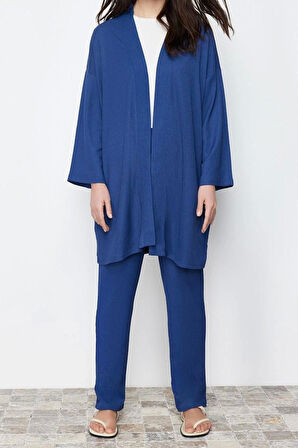 Moda Örme Düz Casual Günlük Bürümcük Örme Kimono Pantolon Alt-Üst Takım