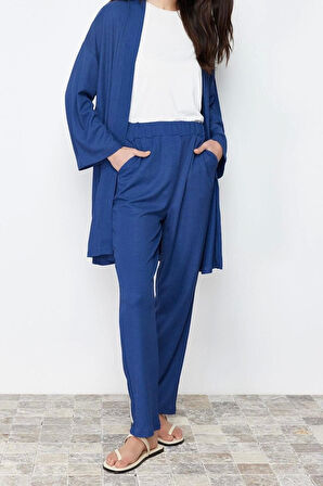 Moda Örme Düz Casual Günlük Bürümcük Örme Kimono Pantolon Alt-Üst Takım