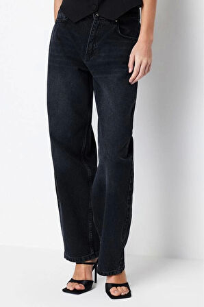 Stil Kadın Moda Denim Kot Pantolon Regular Boru Paça Mavi Düşük Bel Skater Jeans