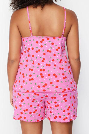 Tarz Rahat Büyük Beden Uzun Kollu Boru Paça Pamuklu Kirazlı Örme Pijama Takımı