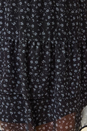 Moda Büyük Beden Regular Çiçekli Desen Günlük Mini Boy Çiçekli Eteği Fırfırlı Mini Dokuma Etek