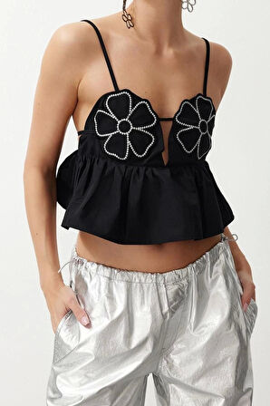 Moda Kalp Yaka Dokuma Crop Düz Desen Şık gece Crop Askılı Kol Bluz