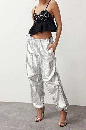 Moda Kalp Yaka Dokuma Crop Düz Desen Şık gece Crop Askılı Kol Bluz