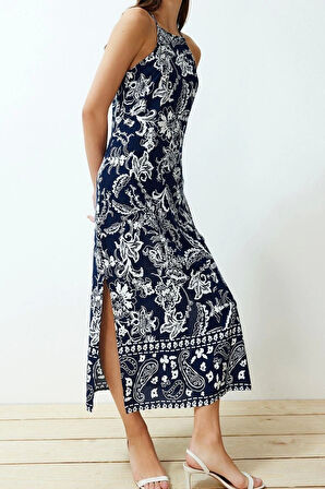 Moda Regular Casual Günlük Shally Dokuma Halter Yaka Kolsuz Kol A-Line Maxi Boy Elbise