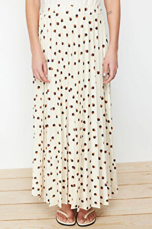 Moda Tesettür Regular Puantiyeli Günlük Maxi Boy Astarlı Animal Puantiyeli Piliseli Dokuma Etek