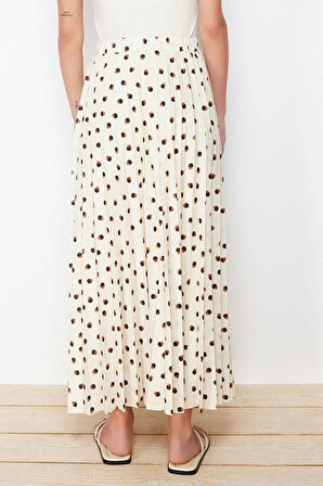 Moda Tesettür Regular Puantiyeli Günlük Maxi Boy Astarlı Animal Puantiyeli Piliseli Dokuma Etek