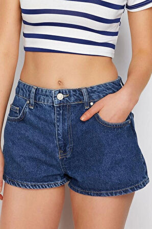 Moda Denim Düşük Bel Boru Paça Gündelik Mavi More Sustainable Düşük Bel Mini Şort Bermuda