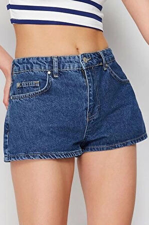 Moda Denim Düşük Bel Boru Paça Gündelik Mavi More Sustainable Düşük Bel Mini Şort Bermuda