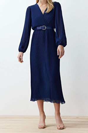 Moda Regular Gündüz Gece Şifon Dokuma Kruvaze Uzun Kol A-Line Maxi Boy Elbise