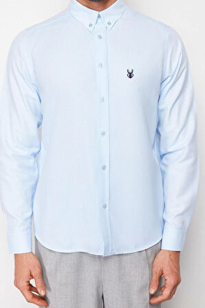 Moda Erkek Düğmeli Yaka Düz Desen Günlük Nakışlı Smart Gömlek