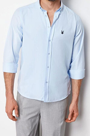 Moda Erkek Düğmeli Yaka Düz Desen Günlük Nakışlı Smart Gömlek