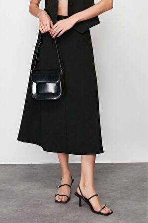 Moda Regular Düz Desen Günlük Midi Boy Kloş Maxi Esnek Örme Etek